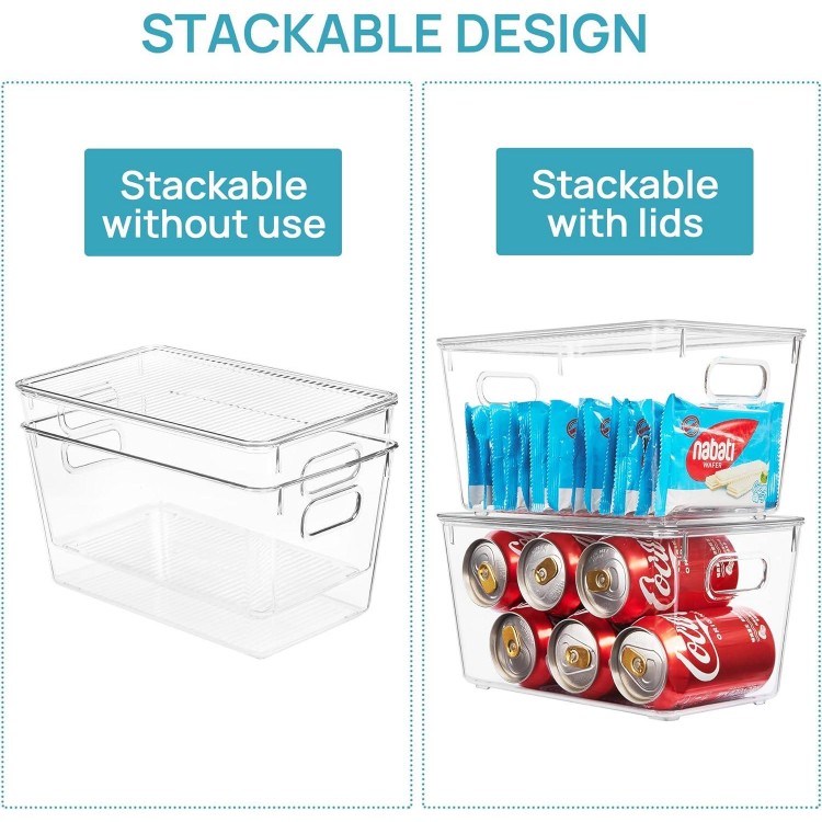 Vtopmart Clear Stackable Storage Bins with Lids, Plastic Containers with Handle