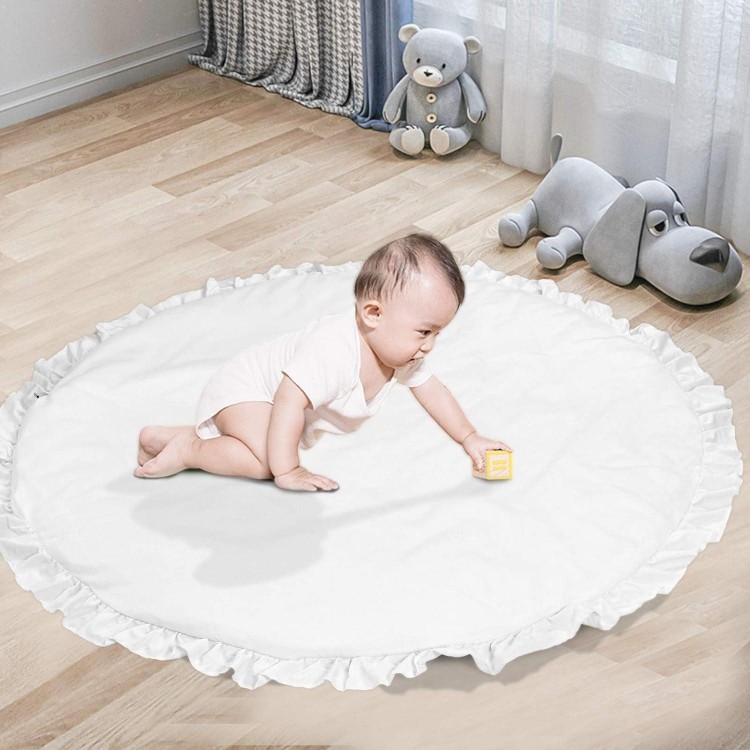 ABREEZE Baby Cotton Play Mat Soft Crawling Mat Activity Round Rug Home Room Decor