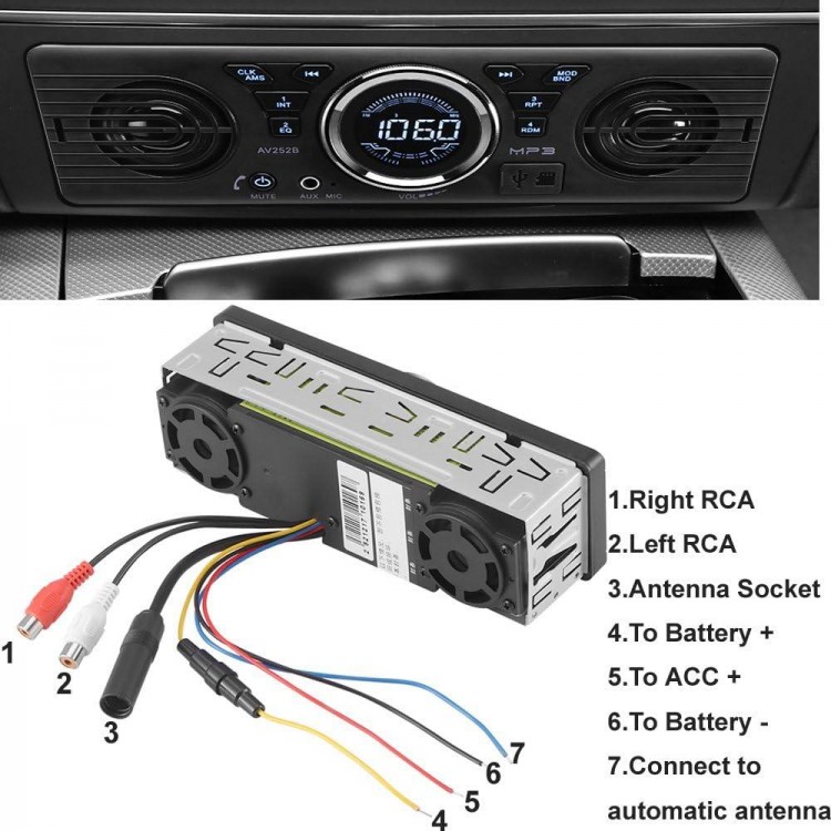 PolarLander Universal 1 Din 12V in-Dash Car Radio Audio Player Built-in 2 Speaker Stereo FM Support Bluetooth
