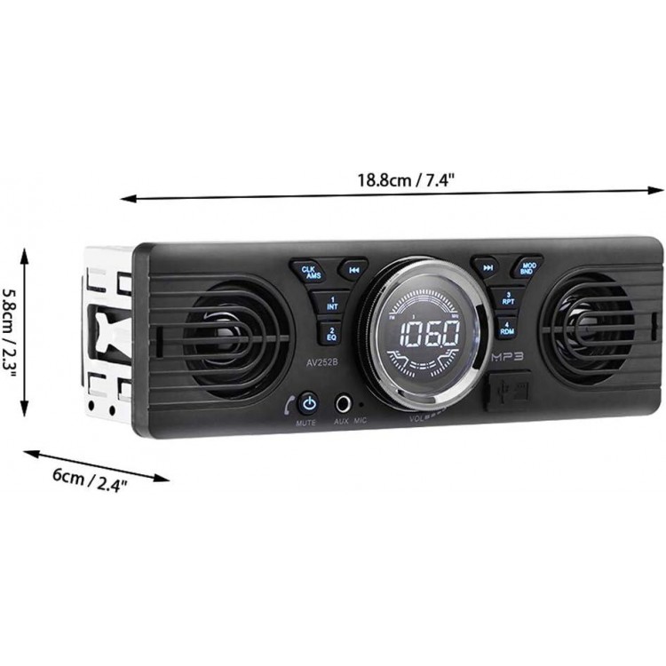 PolarLander Universal 1 Din 12V in-Dash Car Radio Audio Player Built-in 2 Speaker Stereo FM Support Bluetooth