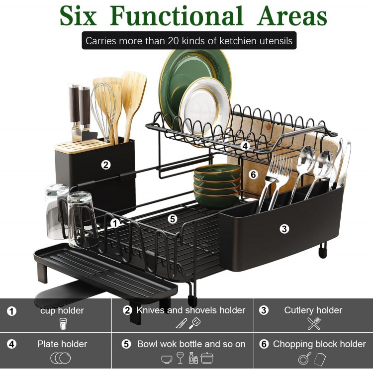 Runnatal Large Dish Drying Rack with Drainboard Set, Detachable 2-in-1