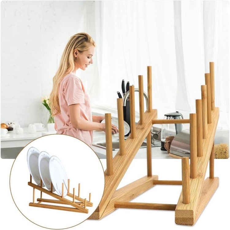 TIE-DailyNec Wooden Dish Drying Plate Dish Rack Stand Kitchen Cabinet Organizer