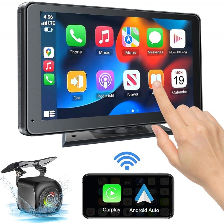 PASLDA Portable Newest Wireless Apple CarPlay and Android Auto Screen for Car, 7 HD Touch Screen Car Stereo