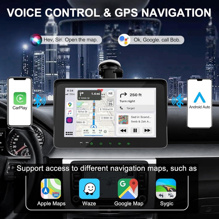 EZHOLF Portable Wireless Carplay Car Stereo with Backup Camera-7 HD IPS Screen, Android Auto