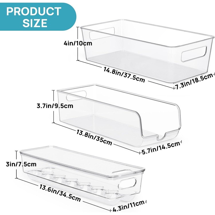 Vtopmart Set of Fridge Organizer, Refrigerator Organizer Bins with Handles