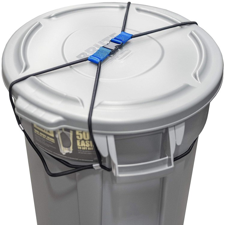 Encased Trash Can Lock for Animals/Raccoons, Bungee Cord Heavy Duty
