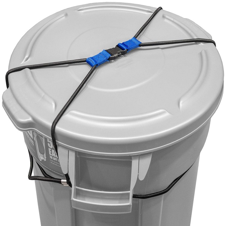 Encased Trash Can Lock for Animals/Raccoons, Bungee Cord Heavy Duty