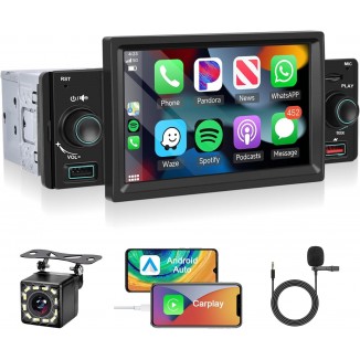 Podofo Single Din Car Stereo with Apple Carplay Android Auto, 5 Inch HD IPS Touch Screen Bluetooth