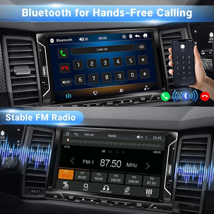 7 Inch Double Din Car Stereo Support Apple CarPlay Android Auto Mirror Link Capacitive Touchscreen Monitor Car Play Radio