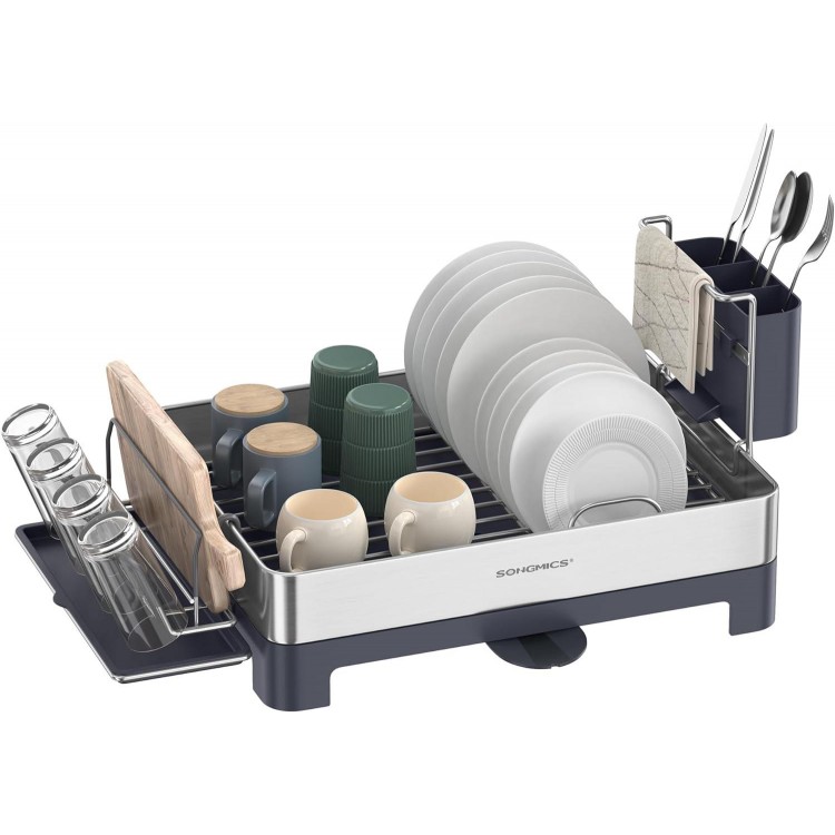 SONGMICS Dish Drying Rack, Stainless Steel Dish Rack with Rotatable Spout