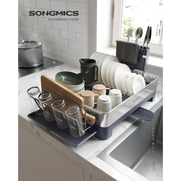 SONGMICS Dish Drying Rack, Stainless Steel Dish Rack with Rotatable Spout