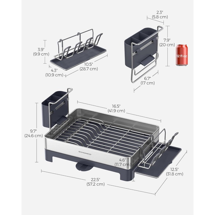 SONGMICS Dish Drying Rack, Stainless Steel Dish Rack with Rotatable Spout