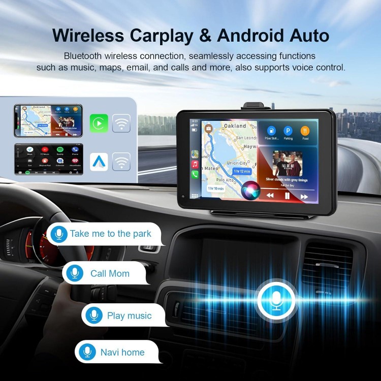 Podofo Portable Car Stereo Wireless Apple Carplay Android Auto