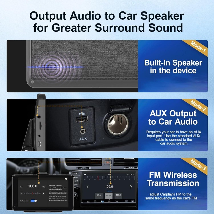 Podofo Portable Car Stereo Wireless Apple Carplay Android Auto