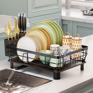 AIDERLY Iron Dish Drying Rack with Drainboard Dish Drainers for Kitchen