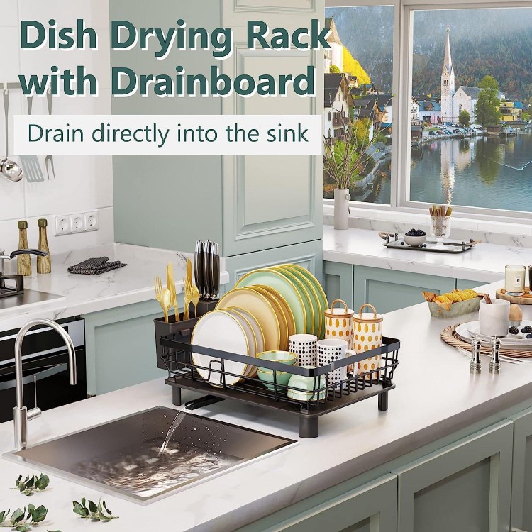 AIDERLY Iron Dish Drying Rack with Drainboard Dish Drainers for Kitchen