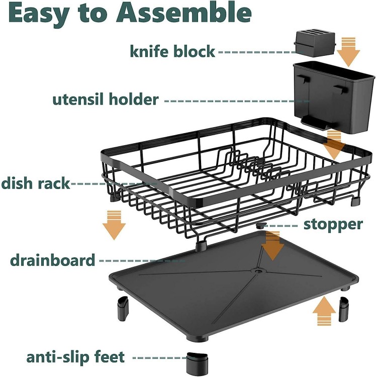 AIDERLY Iron Dish Drying Rack with Drainboard Dish Drainers for Kitchen