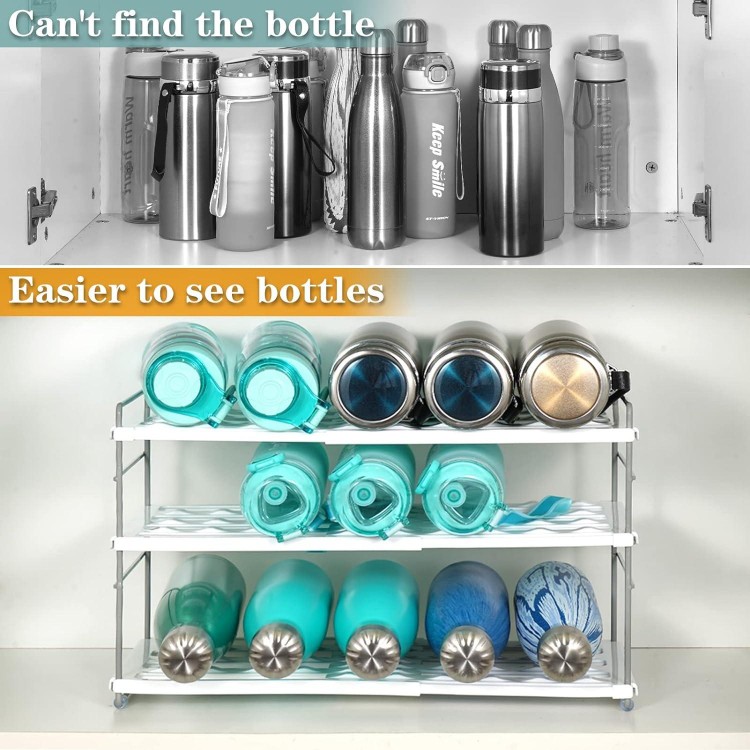 Water Bottle Organizer For Cabinet, Expandable Water Bottle Rack