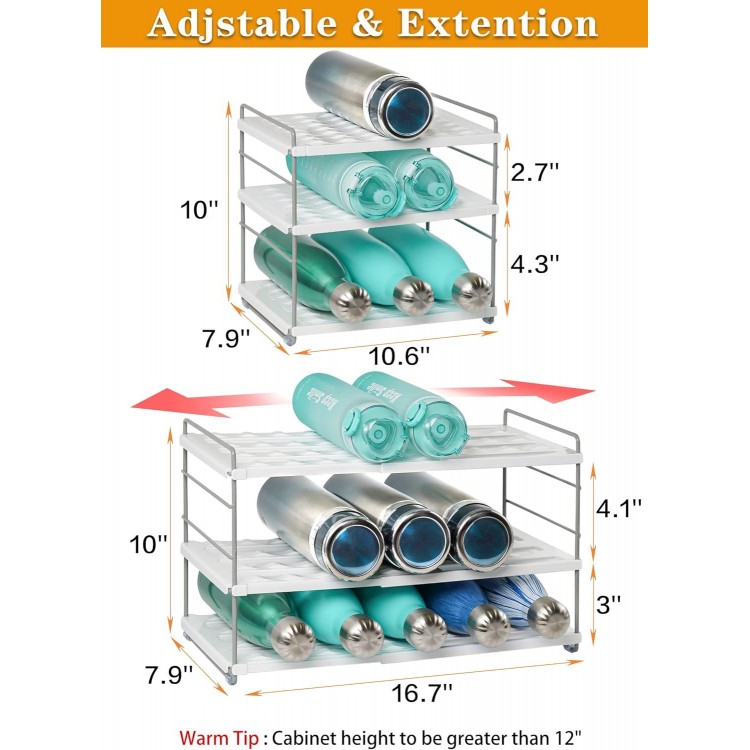 Water Bottle Organizer For Cabinet, Expandable Water Bottle Rack