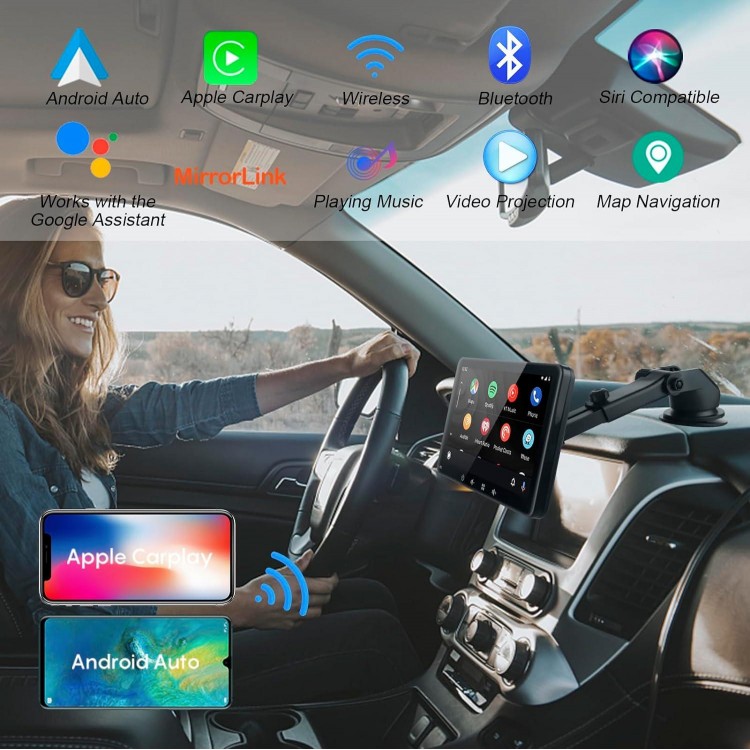 Portable Car Stereo with Wireless Apple Carplay and Android Auto