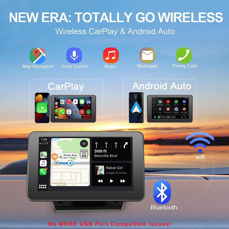 Newest Wireless Portable Car Stereo with Apple Carplay/Android Auto