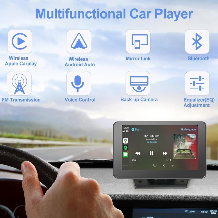 Newest Wireless Portable Car Stereo with Apple Carplay/Android Auto