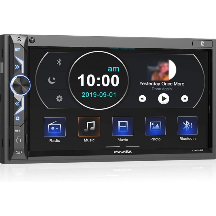 7 inch Double Din Digital Media Car Stereo Receiver,aboutBit Bluetooth 5.0 Touch Screen Car Radio