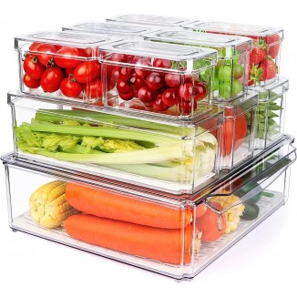 10 Pack Refrigerator Pantry Organizer Bins, Stackable Fridge with Lids