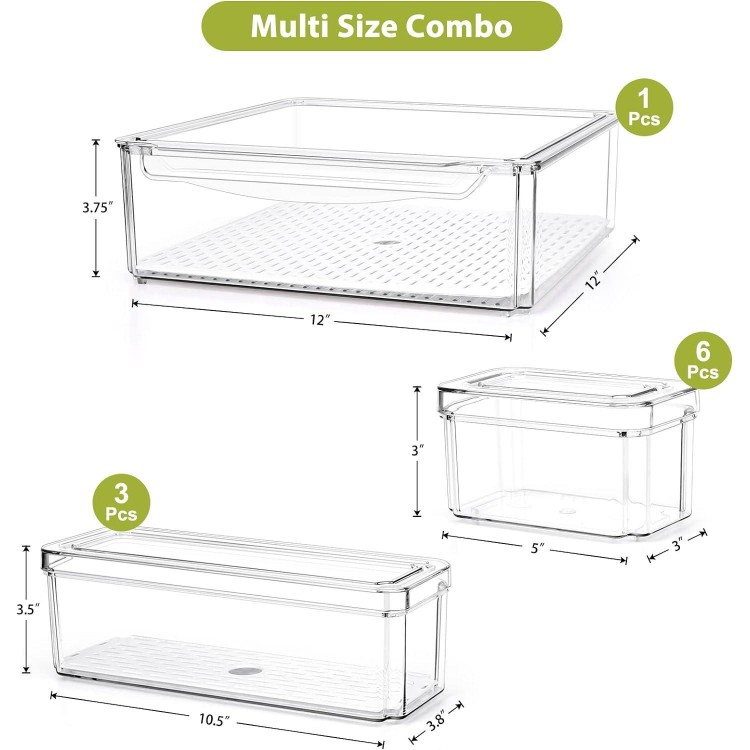 10 Pack Refrigerator Pantry Organizer Bins, Stackable Fridge with Lids