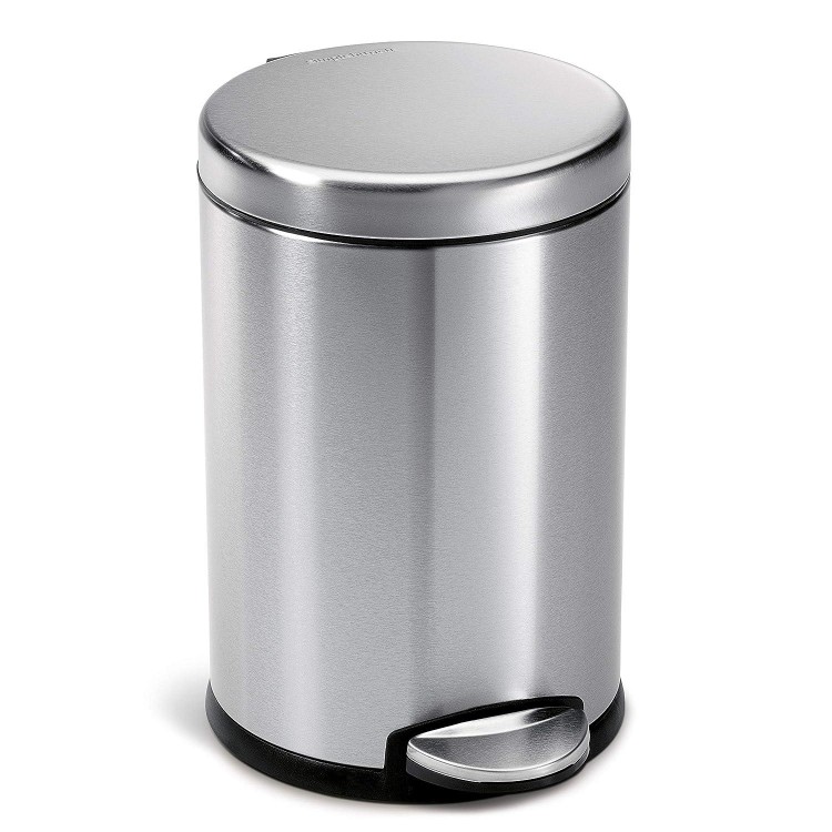 Round Bathroom Step Trash Can, Brushed Stainless Steel