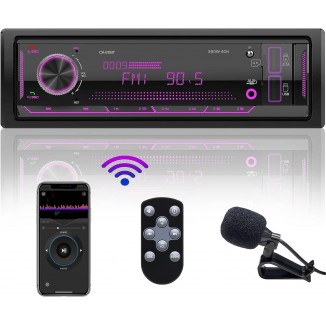 Single Din Car Stereo Receiver: Bluetooth Car Radio System - Marine Audio with LCD Display | FM AM