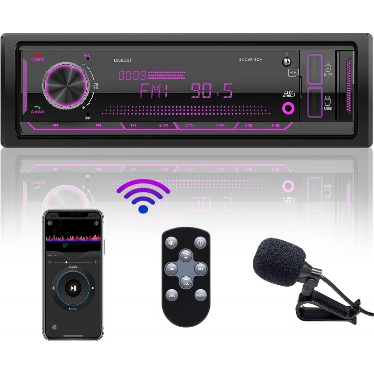 Single Din Car Stereo Receiver: Bluetooth Car Radio System - Marine Audio with LCD Display | FM AM