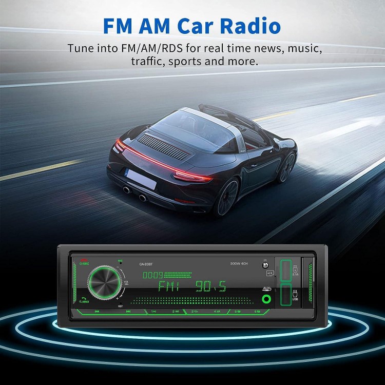 Single Din Car Stereo Receiver: Bluetooth Car Radio System - Marine Audio with LCD Display | FM AM