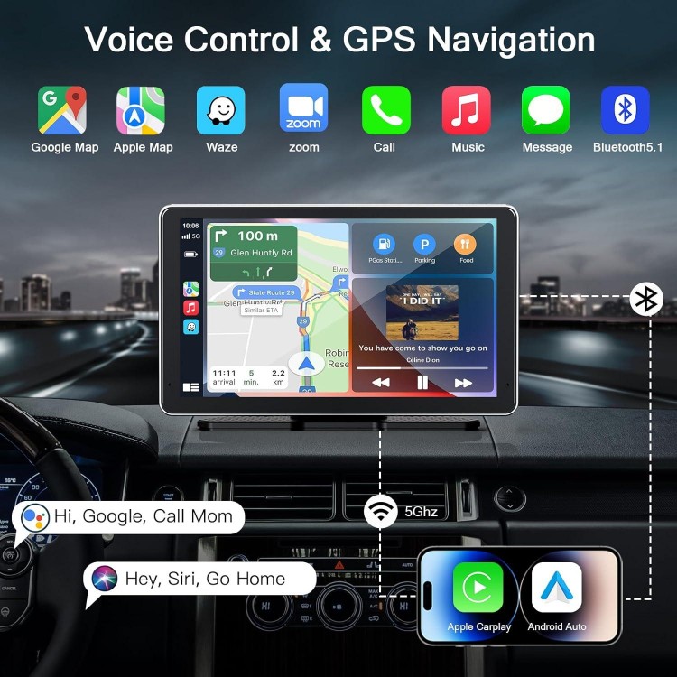 Skisea Apple Carplay Screen for Car, 7'' Portable Touch Screen