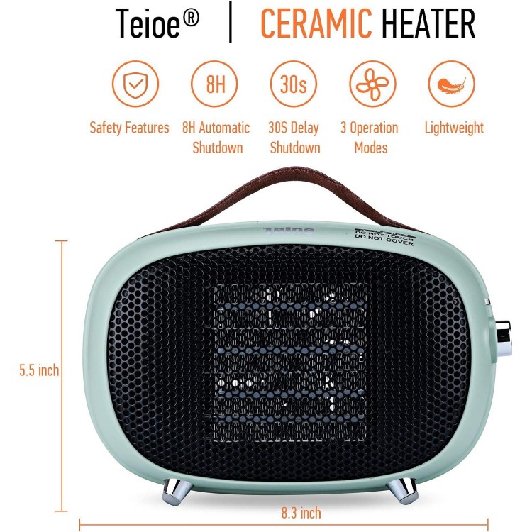 Teioe Mini Electric Space Heater 800W/400W, Small PTC Ceramic Heater