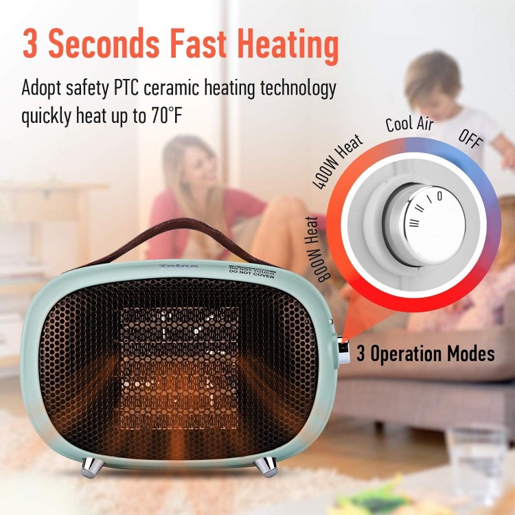 Teioe Mini Electric Space Heater 800W/400W, Small PTC Ceramic Heater