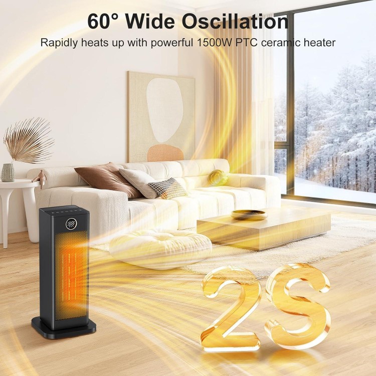 Space Heater，1500W PTC Ceramic Heater with Thermostat, Digital Display