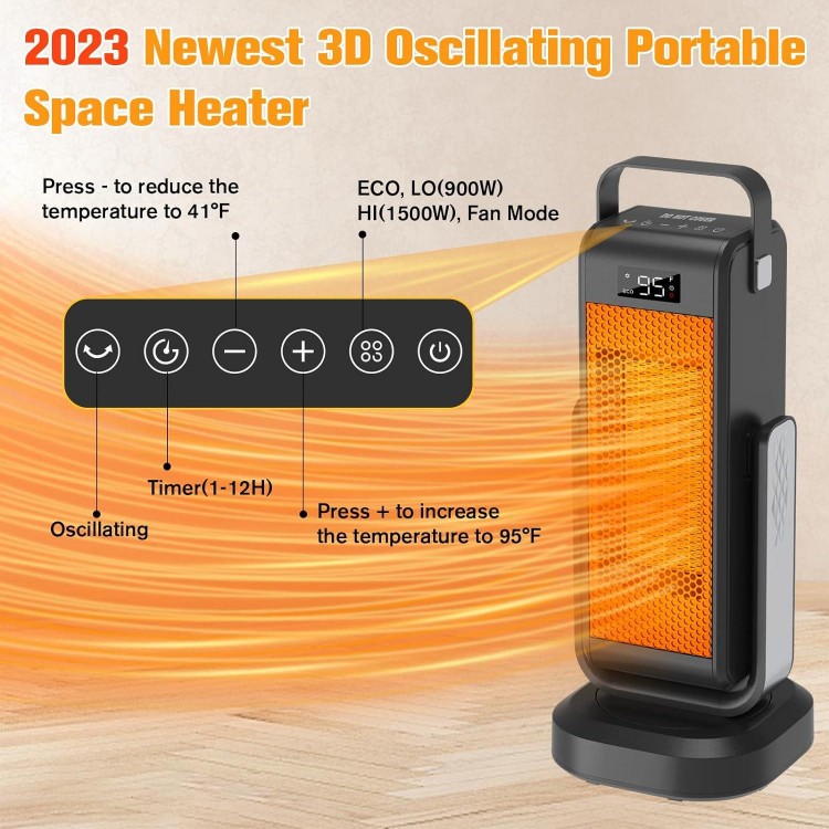 Space Heater,2023 Upgraded Portable Heaters with 3D Oscillating Large Room