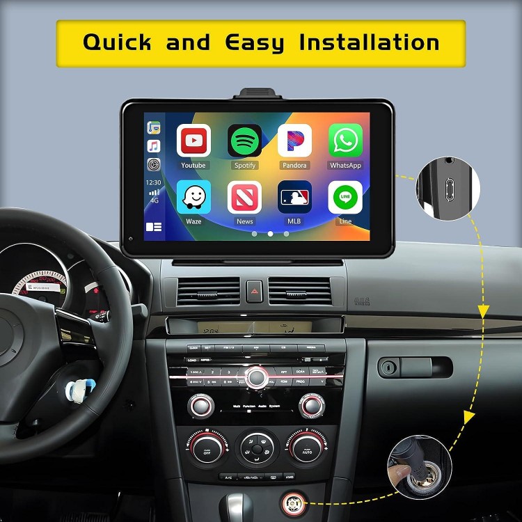 Portable Apple Carplay Screen Wireless Apple Car Play Android Auto, 7 Inch Touchscreen Wireless Carplay Screen