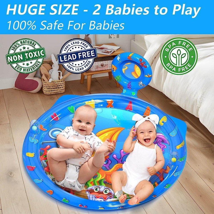 SHIDEER  Tummy Time Water Mat For Babies, 5 In 1 Water Play Mat With Mirror, Teether Soft And Rattles