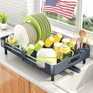 Dish Drying Rack - Expandable Dish Rack for Kitchen Counter, Large Dish Drainer