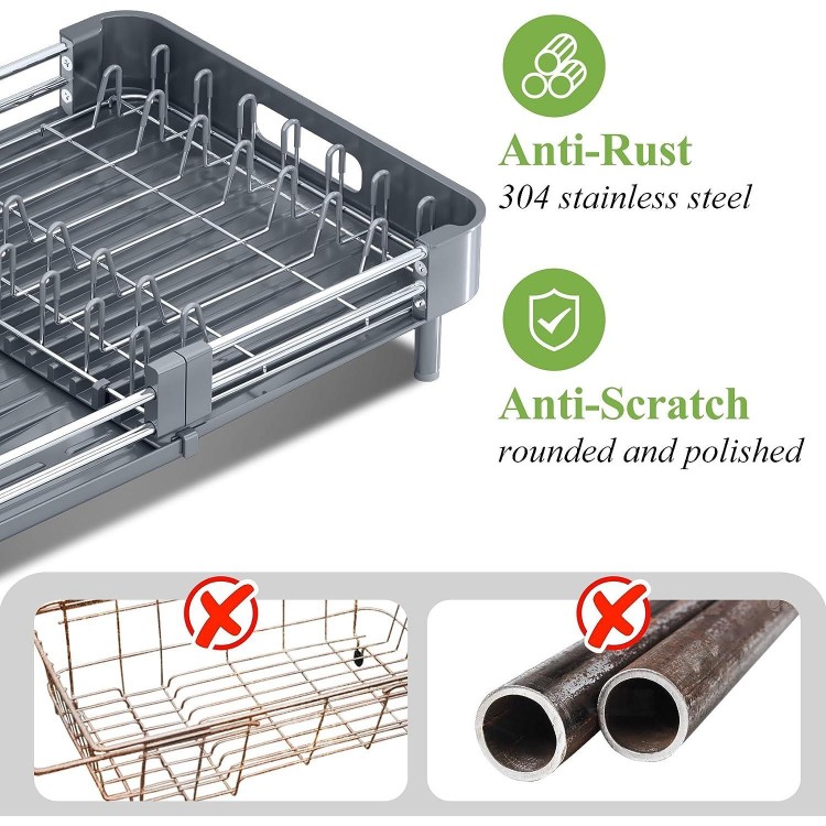 Dish Drying Rack - Expandable Dish Rack for Kitchen Counter, Large Dish Drainer