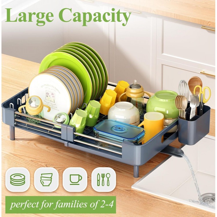 Dish Drying Rack - Expandable Dish Rack for Kitchen Counter, Large Dish Drainer