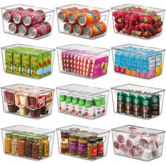 Fridge Organizer Set with Lids - Stackable Plastic Bins for Pantry Storage
