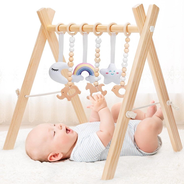 KIZZYEA Wooden Baby Play Gym, Infant Activity Gym for 0-12 Months