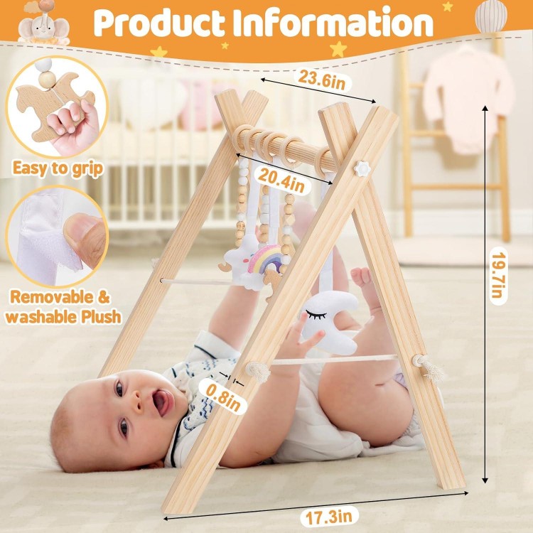 KIZZYEA Wooden Baby Play Gym, Infant Activity Gym for 0-12 Months