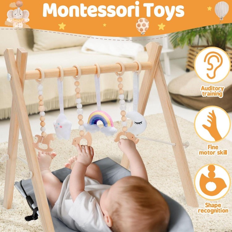 KIZZYEA Wooden Baby Play Gym, Infant Activity Gym for 0-12 Months