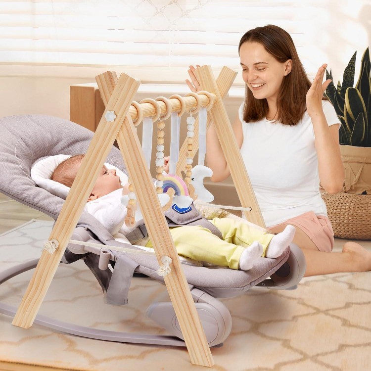 KIZZYEA Wooden Baby Play Gym, Infant Activity Gym for 0-12 Months