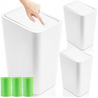 Cheardia 3 Pack Bathroom Trash Can,Plastic Slim Garbage Bin Wastebasket