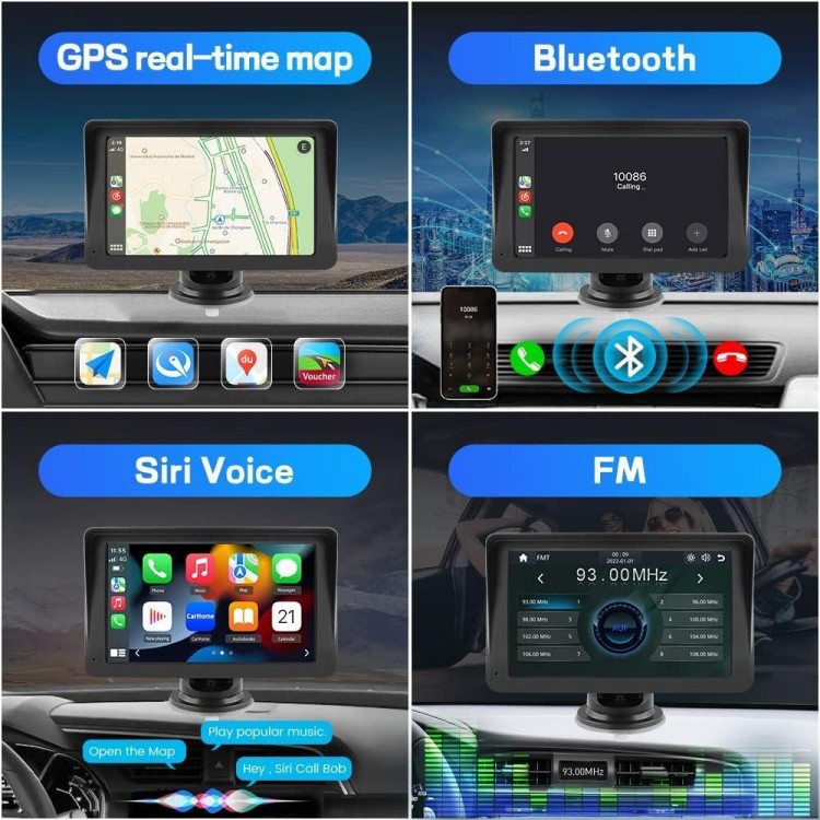 Portable Car Stereo Wireless Apple Carplay Android Auto, 7 Inch Touchscreen Car Radio Multimedia Player Support Bluetooth